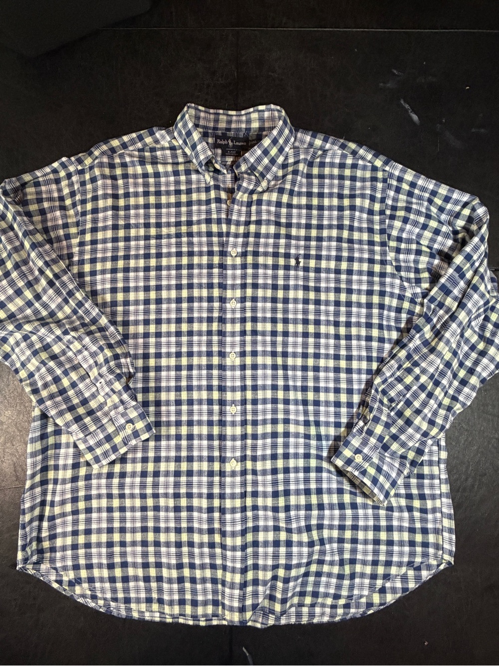 Ralph Lauren Navy and White Plaid Button-Down Shirt